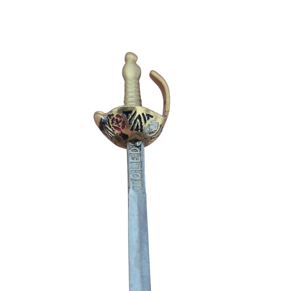 Vintage Toledo Spain Miniature Sword Cocktail Pick Set with Enameled Brass Stand - Picture 10 of 16